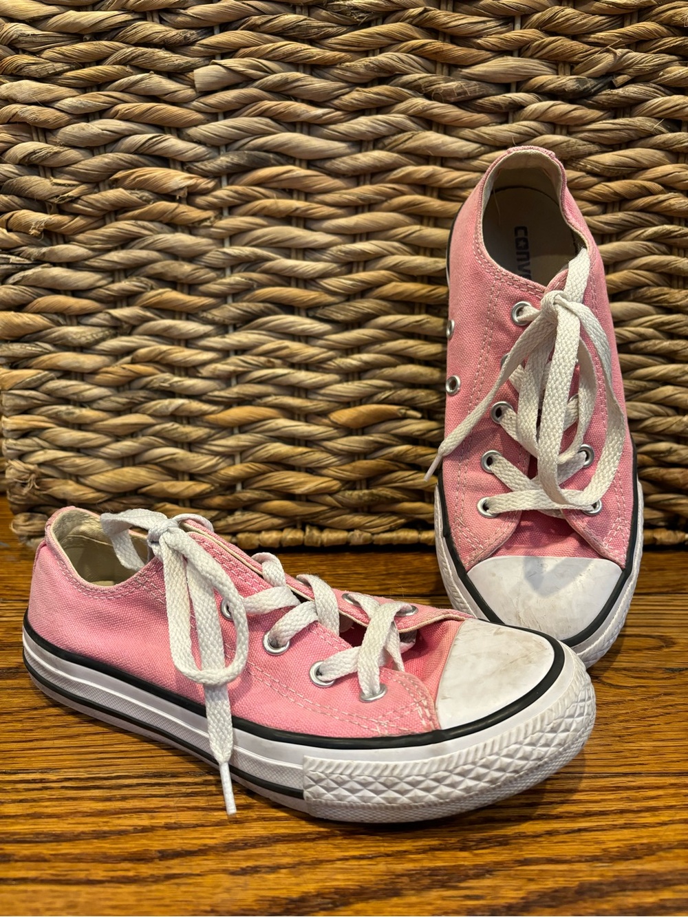 Converse Kids Pink and White Low Top Canvas Sneakers
